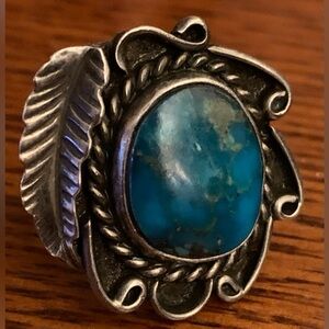 Vintage Navajo Turquoise Ring Signed LC